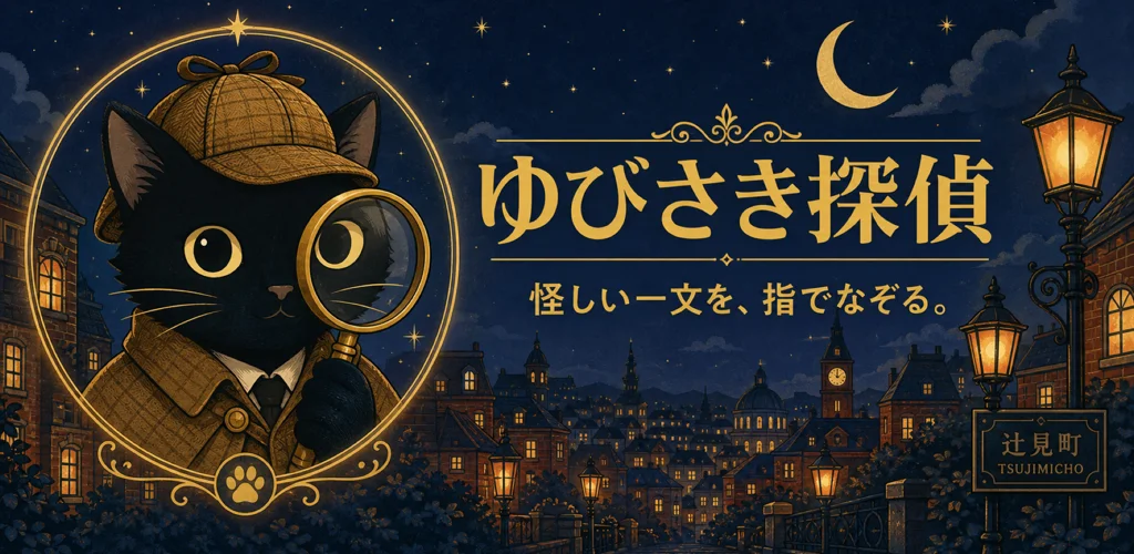 ゆびさき探偵 ―辻見町事件簿― キービジュアル：黒猫の探偵と虫眼鏡