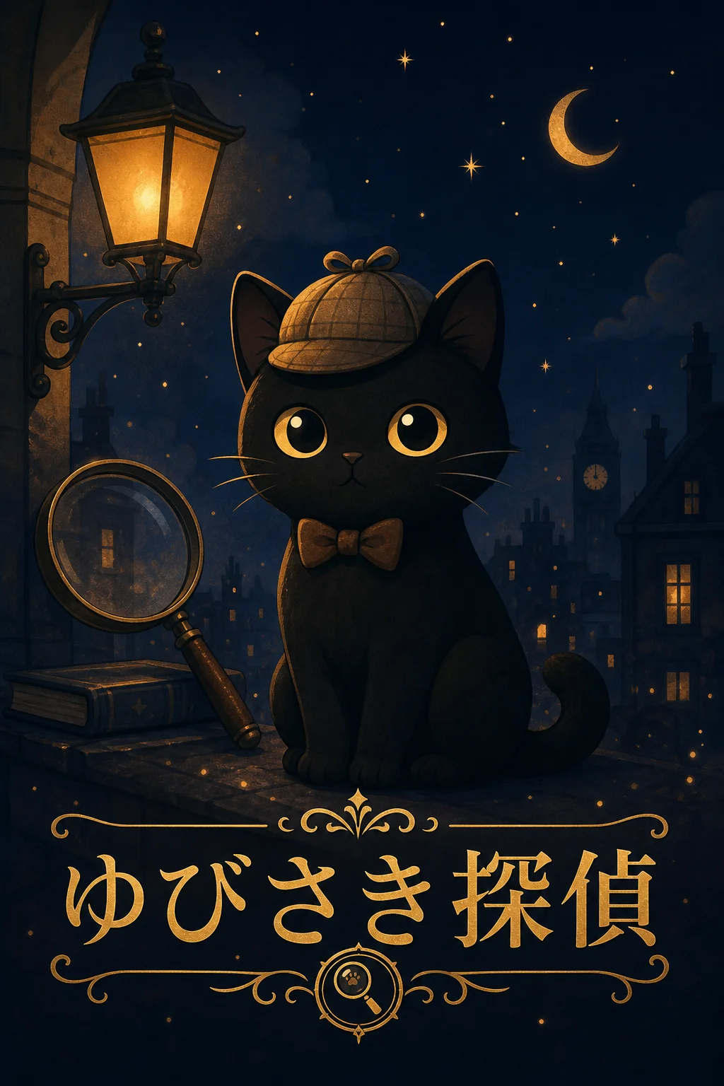 ゆびさき探偵 キービジュアル：黒猫の相棒ワトソン